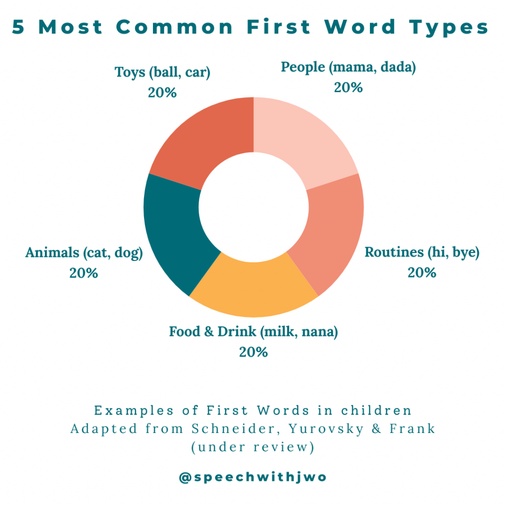 graph showing the most common first word types in children